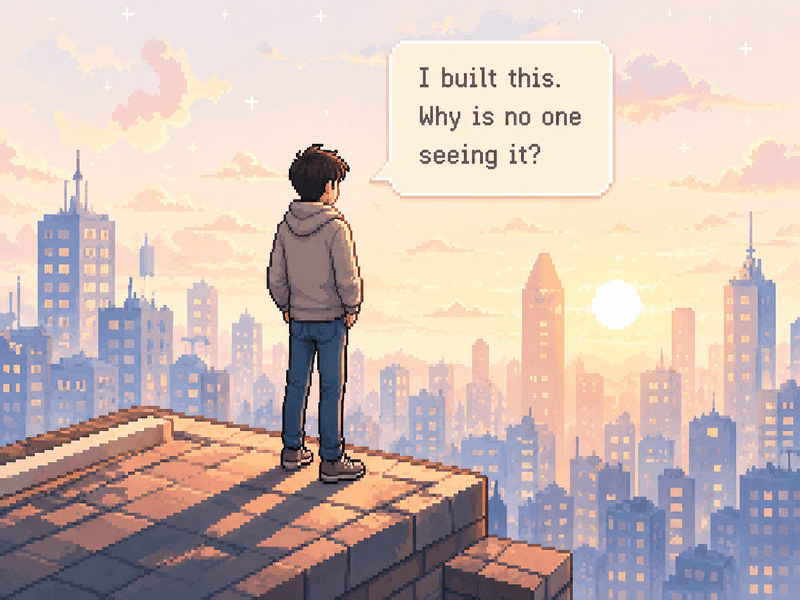 Pixel art founder on a rooftop thinking: "I built this. Why is no one seeing it?"