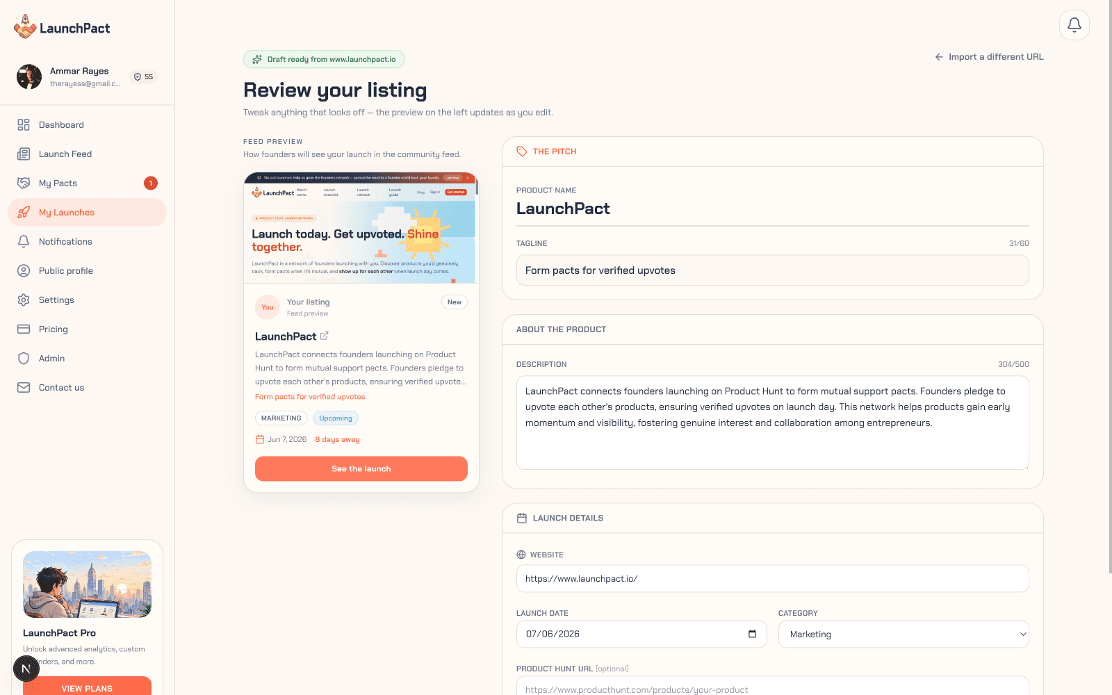 List your launch — LaunchPact