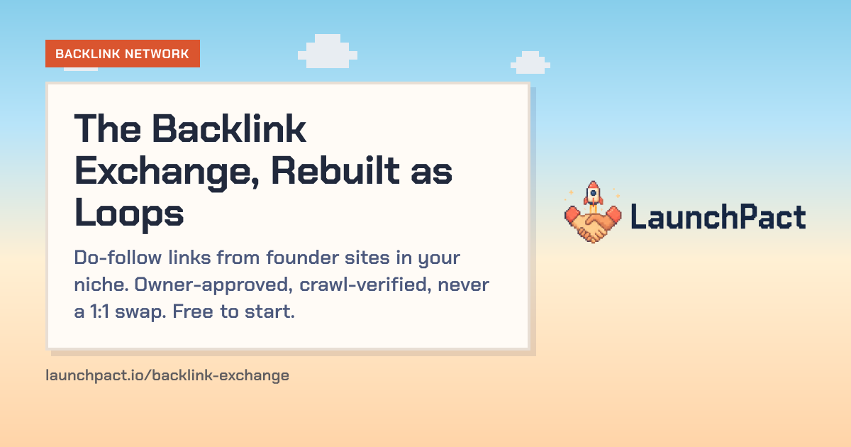 I just launched a backlink exchange for founders that never does 1:1 swaps — links move in loops o logo